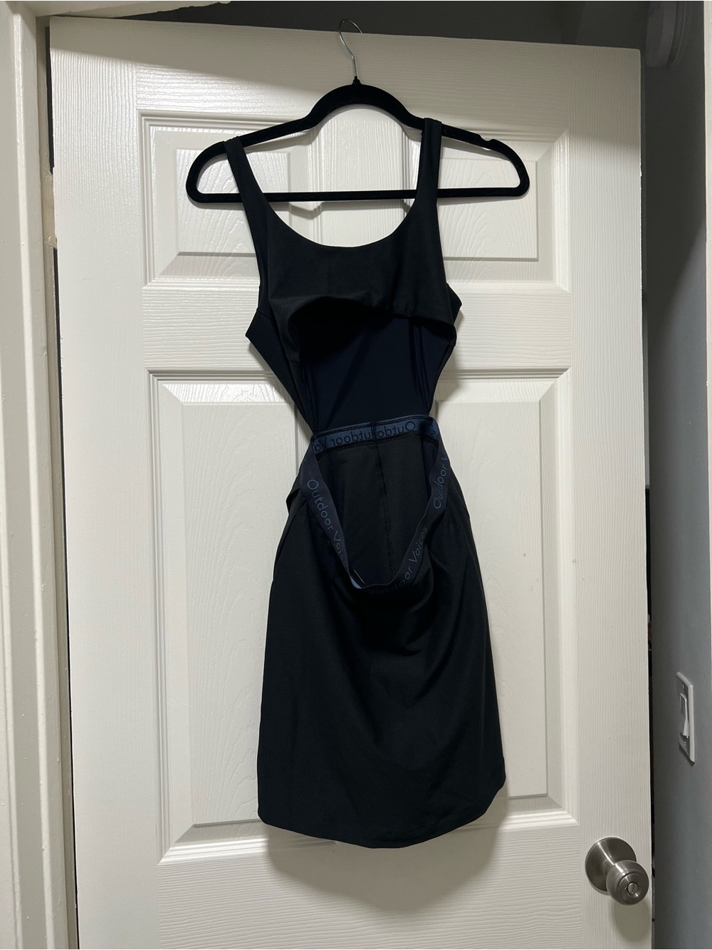 Outdoor Voices Black Backless Bodycon Dress with Branded Strap